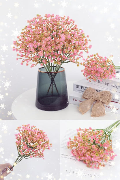 Pink Babys Breath Artificial Flowers 12Pcs Real Touch Faux Gypsophila Wedding Party Home Decor