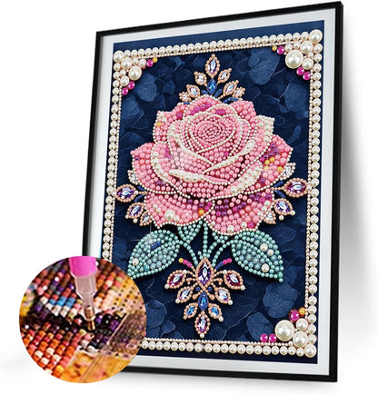 LAKEQUILL Pink Roses Special Shaped 5D DIY Partial Drill Pearl Dots Gem Art Kits 11.81x15.74inch Pearl Paintings Gem Art for Adults Beginners Home Decor (Pink Roses)