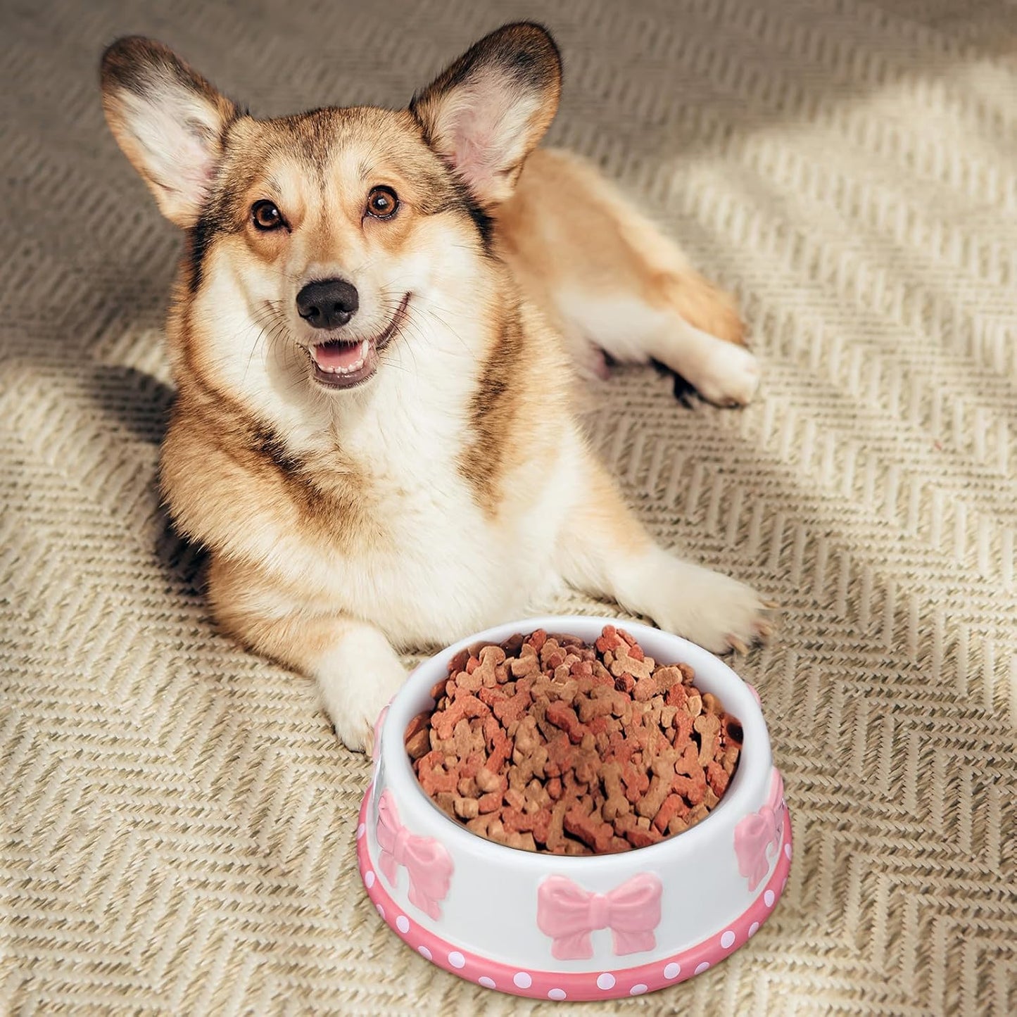 Reallnaive 1 Pcs Pink Bow Ceramic Bowl for Small Dog and Cat Cute Bowtie Pet Bowl for Food Water Macaron Pink Dish Pets Feeding Bowls Suitable Small Cat Dogs