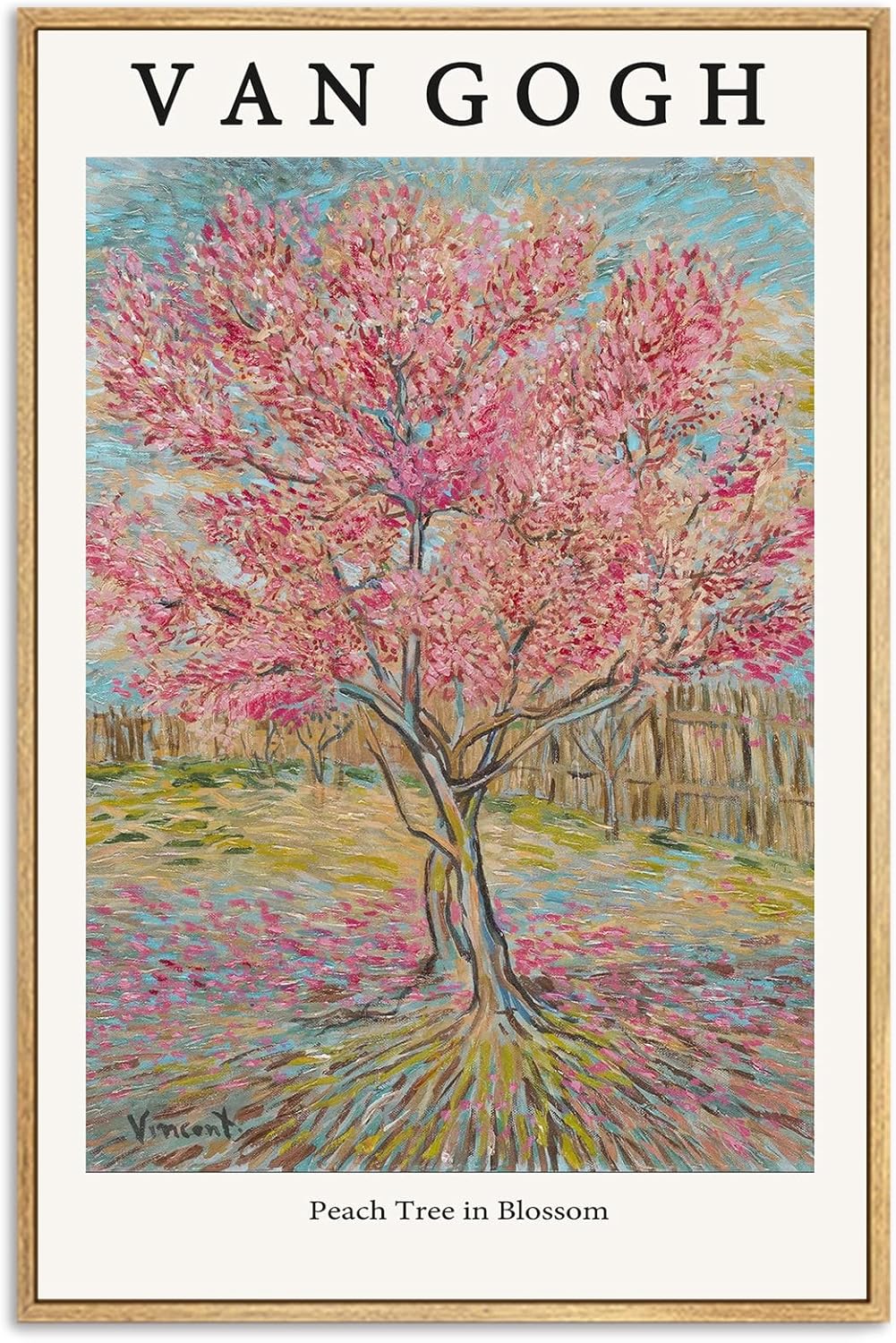 LARAGE Van Gogh Framed canvas Wall Art,Peach Tree in Blossom Botanical Impressionist Artwork,Classic Art Reproductions for Living Room Bedroom Home Decor-12x16 Inch