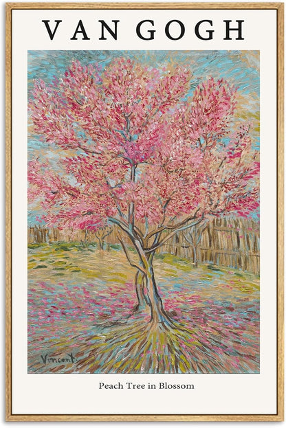 LARAGE Van Gogh Framed canvas Wall Art,Peach Tree in Blossom Botanical Impressionist Artwork,Classic Art Reproductions for Living Room Bedroom Home Decor-12x16 Inch