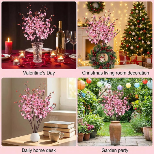 8pcs Pink Cherry Blossom Branches Artificial Flowers for Winter Spring Indoor Decoration, 36" Plum Fake Peach Plants for Wedding Home Office Bedroom Party Decor (Pink, 36in)