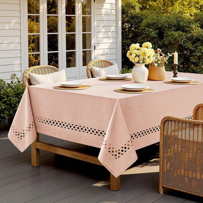 MIULEE Pink Rectangle Linen Polyester Tablecloth with Decorative Cutouts Spring Waterproof Stain Resistant & Shrink-Proof Table Cloth 60x84 inch Farmhouse Style for Dining Wedding and Outdoor