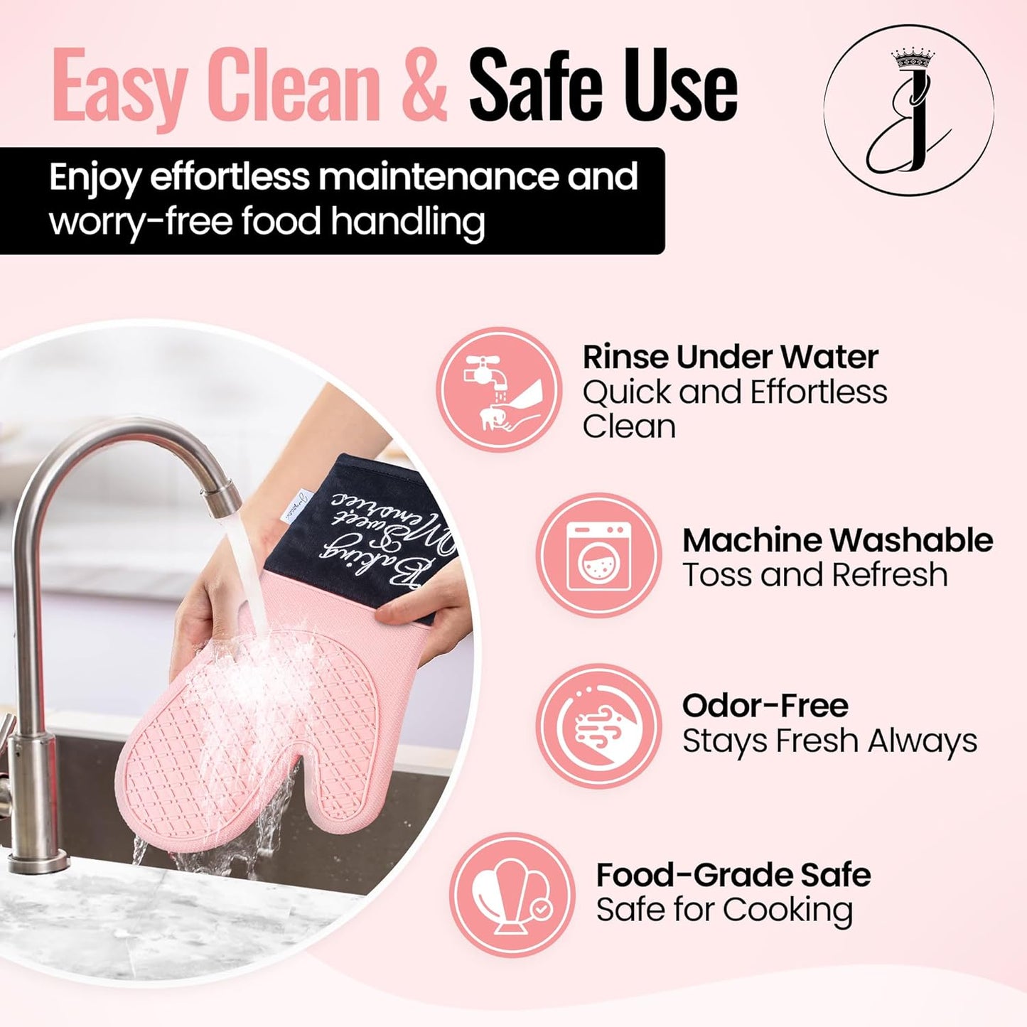 Mitts - Long Slip Resistant Pot Holders - Silicone Oven Mitts - Baking Gloves for Oven - Perfect for Baking, BBQ, Cooking, and Grilling, Oven Mitts Set of 2, 7''x13'' (Pink)