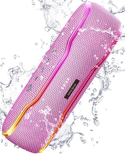 ERKEI SEHN Bluetooth Speaker, IPX7 Waterproof Wireless Speakers, Flashing Light, 25W Super Bass, 24H Playtime, Graduation Birthday Gifts for Him, TWS Pairing, Beach Essentials, Pink