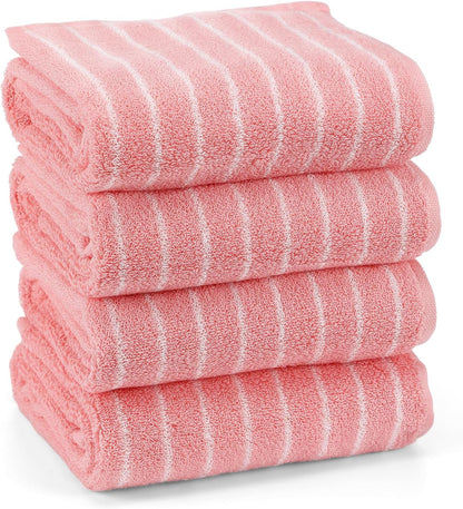 Mindsoft 4pcs Pink Hand Towels for Bathroom Striped 14 x 29 Inch Hand Towels 100% Cotton Soft Absorbent Bath Decorative for Bathroom Kitchen Spa Workout Festival Gift