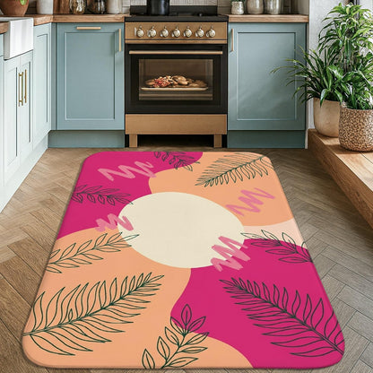 Sun Area Rug, Modern Abstract Leaves Wavy Lines Summer Peach Non-Slip Home Indoor Pattern Carpets Non Shedding Rugs for Living Room Bedroom Under Table Dining Decor 4' X 6'