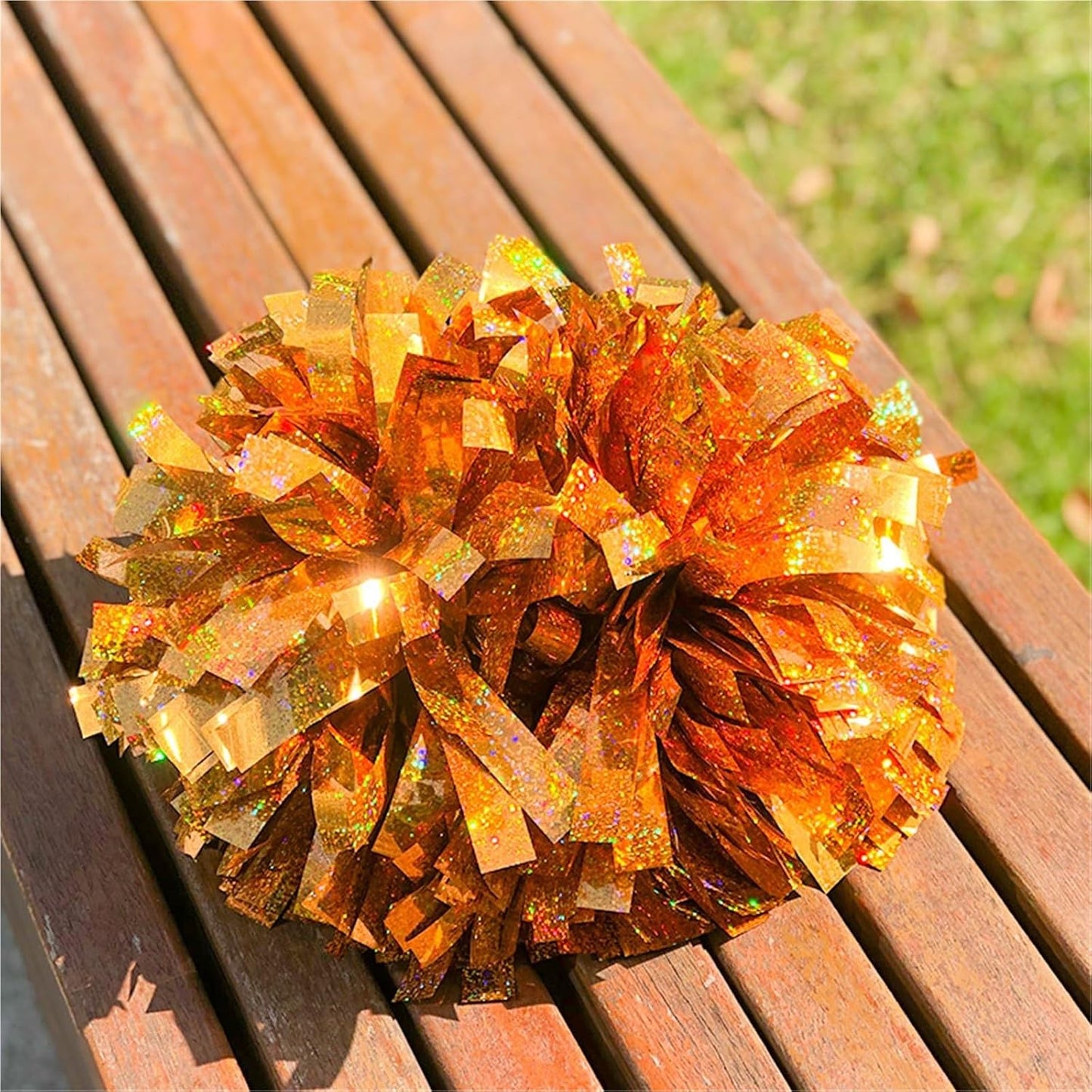 Shining Cheer Pom Poms 3pcs Colorful Laser Cheerleading Pom Poms with Baton Handle for Team Spirit Sports Dance Cheering
