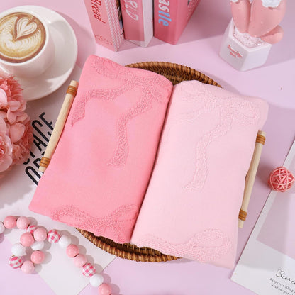 Whaline 3Pcs Pink Bow Hand Towel 3D Jacquard Cotton Towel Absorbent Coquette Dish Towels for Valentine's Day Home Kitchen Bathroom, 13.8 x 29.5 Inch