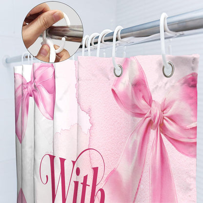 SVBright Pink Bow Bible Verse Shower Curtain 60Wx72L Inch Coquette Bowknot Cute Girly Inspirational Scripture Quotes Modern Artistic 12 Pack Hooks Polyester Waterproof Fabric Bathroom Bathtub Panels