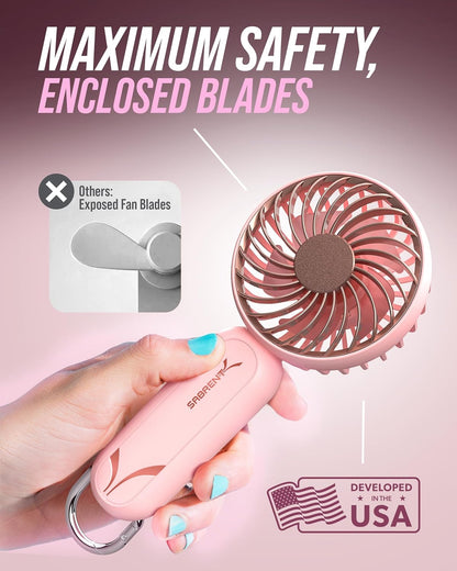 SABRENT ChillyPop Mini Portable Fan, Lightweight & Small Personal Fan, Long Quiet & Powerful Cooling Time, Makeup Kids Travel Fan, Rechargeable USB C Pocket-Sized Summer Gift for Women Girls Pink