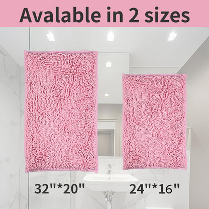 LanYunUmi Pink 2 Pieces Bathroom Rugs, Ultra Soft Non Slip Absorbent Chenille Toilet Bath Mat Set Rugs for Slip-Resistant Shag Extra and Rug Shower Room Machine-Washable Fast (Pink, 20"x32"+16"x24")