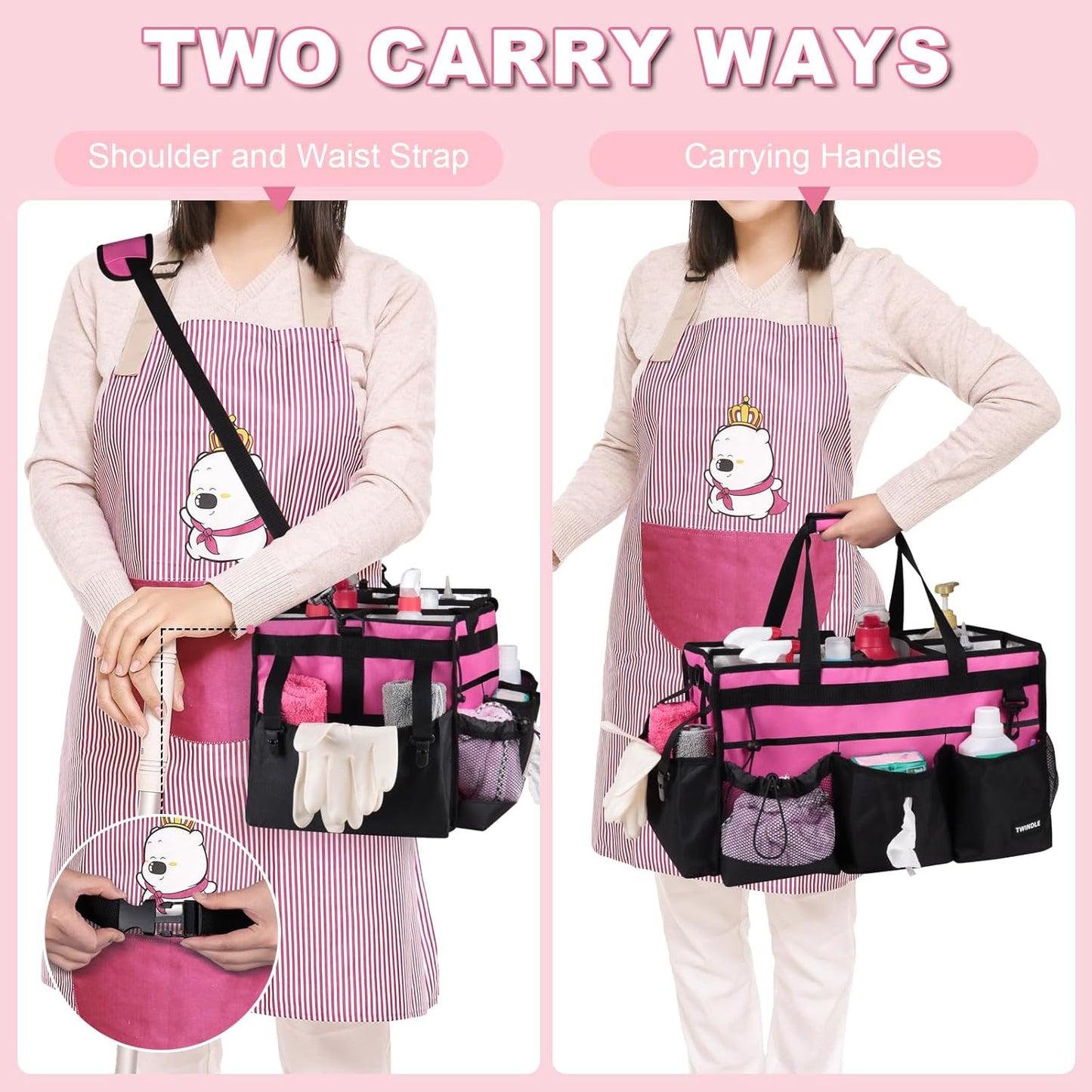 Large Cleaning Caddy Bag With Detachable Divider,Caddy Organizer With Handle,Cleaning Supply Storage With Adjustable Shoulder Strap & Waist Belt For Cleaners,Cleaning Housekeepers