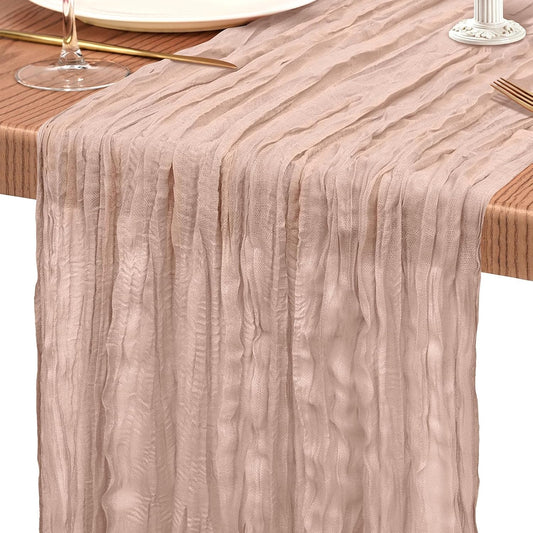 Showgeous Cheesecloth Table Runner 10FT Dusty Pink Table Runner Boho Gauze Cheese Cloth Table Runners Long Rustic Sheer Table Decorations for Wedding Party Baby Bridal Shower Birthday Holiday Home