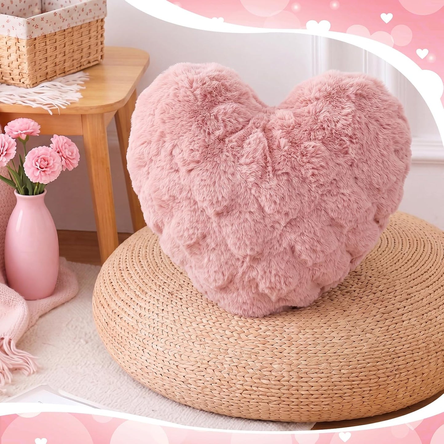 Novabright 15.7 Inch Pink Heart Throw Pillows Heart Shaped Pillow Plush Faux Cute Pillows for Women Valentine Anniversary Couch Bed Bedroom Room Home Decoration Aesthetic