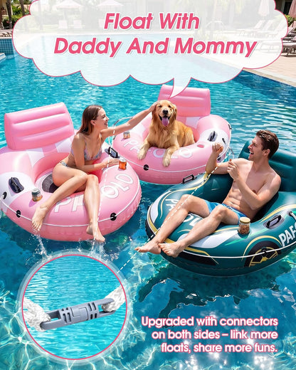 River Tubes for Floating Heavy Duty, 53" Inflatable Pool Floats Adult, Water Tube with Mesh Seat, Full Support Headrest, 2 Cup Holder, 450lb Capacity - Ideal for Pool, River, Lake Float