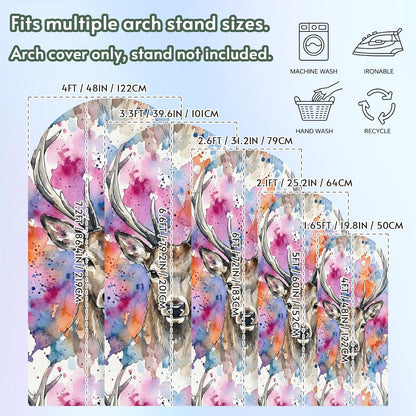 Elk Arch Backdrop Cover 6.6FT, Pink Purple Blue Watercolor Splashes Splatter Animal Spandex Fitted Stretchy Arch Stand Covers, Round Top Chiara Backdrop Cover for Wedding Party Birthday Baby Shower