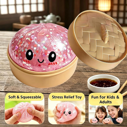 Mystery Glitter Dumpling Squishies Box, Soft Squeeze Slow Rising Decompression Sensory Glitter Dumpling Squishies Toys for Anxiety Relief Fidget.(Pink Glitter)