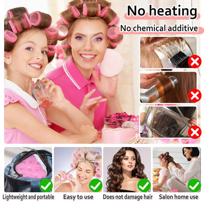 4 Sizes Self-Grip Hair Rollers Set with Clips - 4 Sizes for Long, Short Hair & Bangs (25mm, 36mm, 48mm, 60mm), (Pink, 4 Sizes)