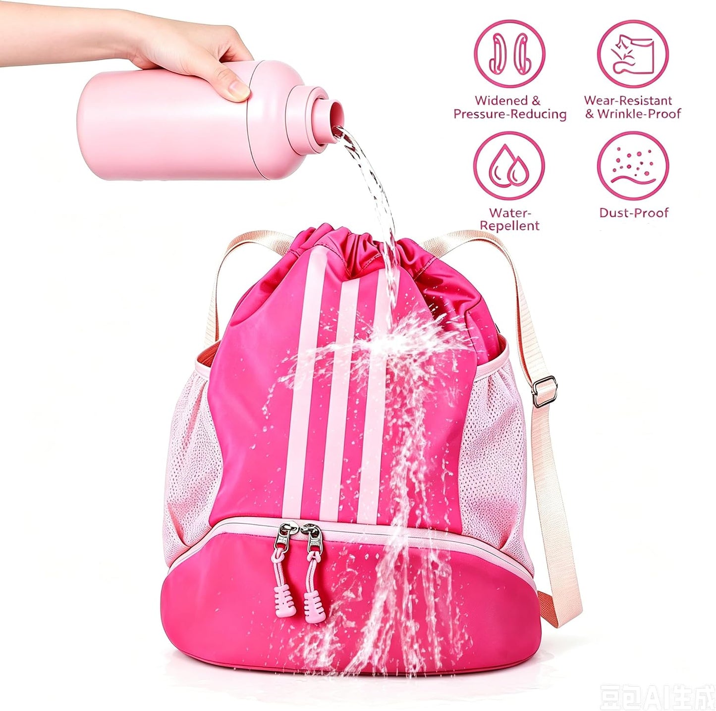 Soccer Bag, Youth Soccer Basketball Bag with Compartments Drawstring Backpack for Football Volleyball Gym Training (Pink)
