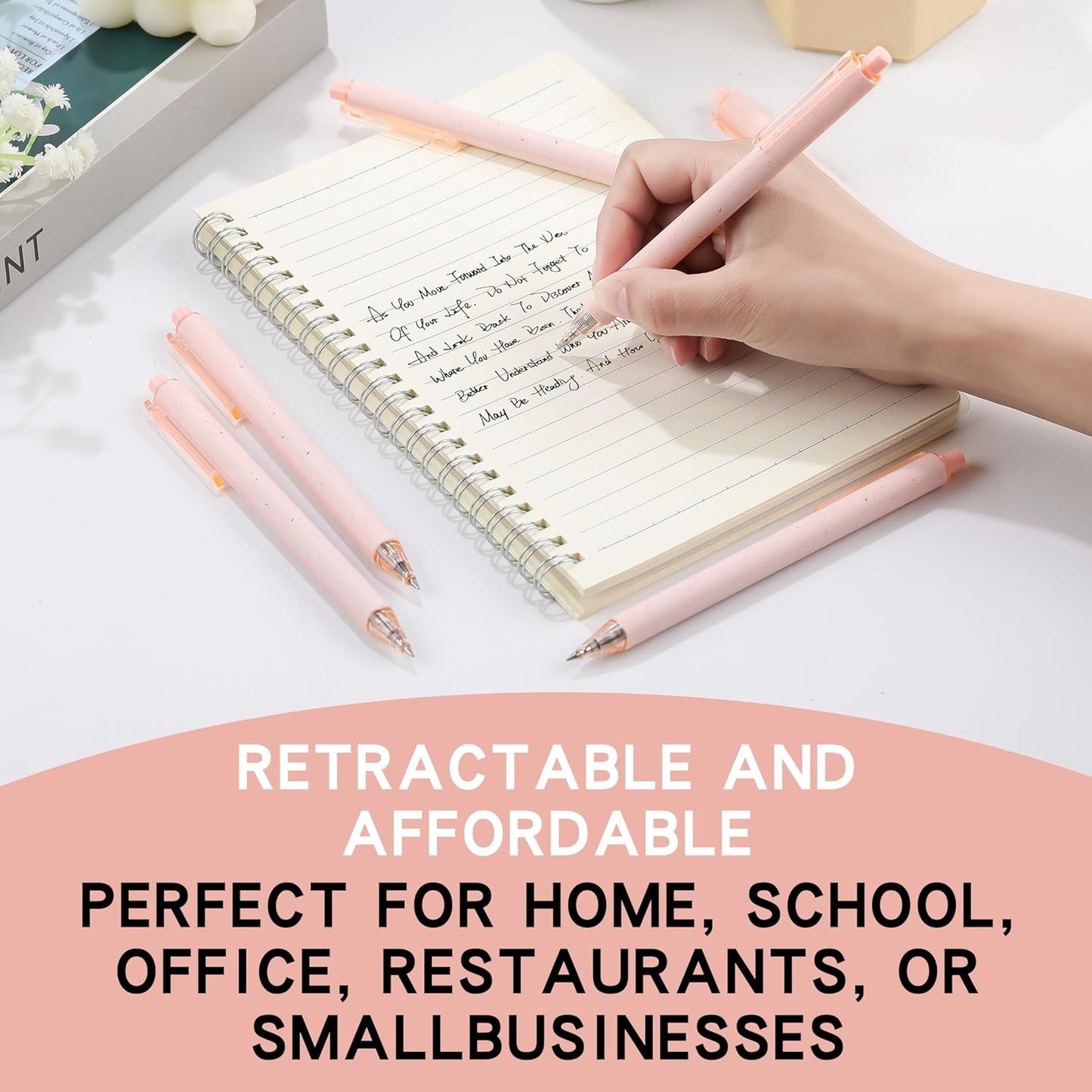 110 Pack Pink Ballpoint Pens Bulk, 0.5mm Fine Point Retractable Click Pens, No Bleed No Smear Smooth Writing Pink Barrel Black Ink Pens, Comfort Grip for School Office Note Taking Journaling
