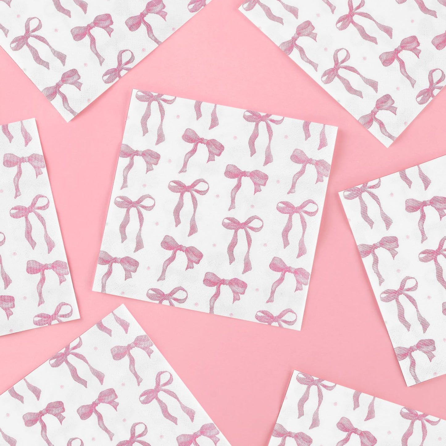 Pink Bow Party Napkins 50 Pack Coquette Bow Theme Party Decorations First Birthday Baby Shower She's Tying the Knot Bachelorette Party Bridal Engagement Decor 6.5"