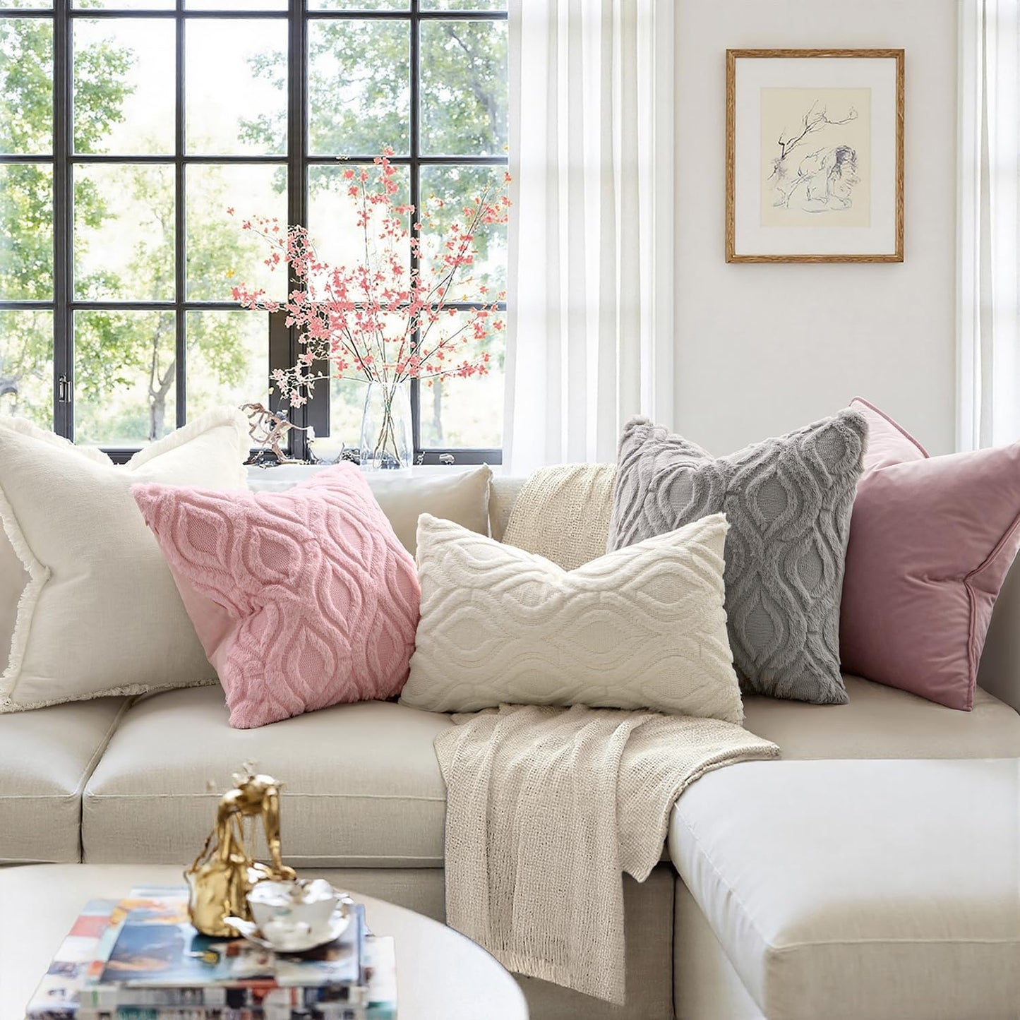 MIULEE Light Pink Valentines Throw Pillow Covers 18x18 Inch, Soft Spring Plush Faux Wool Couch Pillow Covers Set of 2 Decorative Farmhouse Boho Throw Pillows for Sofa Living Room Bed