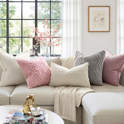 MIULEE Light Pink Valentines Throw Pillow Covers 18x18 Inch, Soft Spring Plush Faux Wool Couch Pillow Covers Set of 2 Decorative Farmhouse Boho Throw Pillows for Sofa Living Room Bed