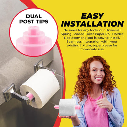 Qualihome Pink Universal Plastic Spring Loaded Toilet Paper Roll Holder Replacement Rod, Pink Toilet Paper Roll Replacement Rod