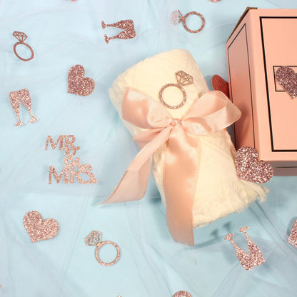 200PC Rose Gold Wedding Confetti for Bridal Shower Decorations Heart Ring Mr&Mrs Table Scatter for Bachelorette Engagement Party Decorations