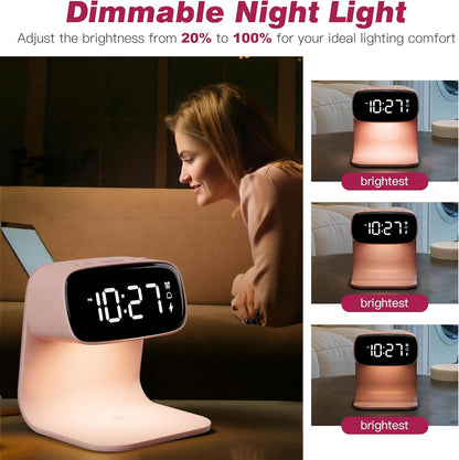 YIDPU Digital Alarm Clock with Wireless Fast Charging Station 15W Touch Smart Lamp for Bedside,3 Colors Nightlight Adjustment Night Lamp for Living Room,Bedside,Heavy Sleepers