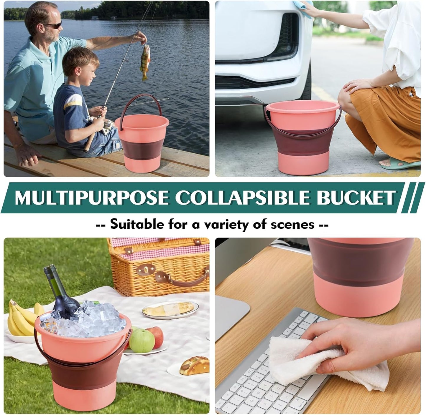 Collapsible Bucket 1.3 Gallon/5L Small Plastic ousehold Cleaning Mop Buckets Foldable Water Bucket for Car Wash Fishing Camping Beach (Pink)