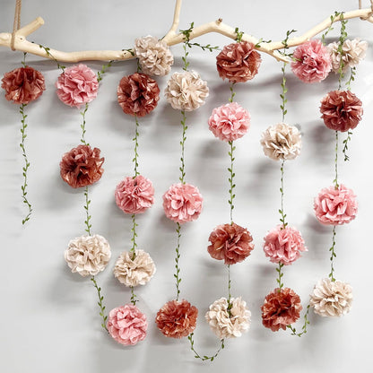 Dusty Pink Party Decorations Rose Gold Dusty Pink Beige Tissue Paper Flowers Pom Pom with Leaf Ribbon Hanging Garland Streamer for Birthday Baby Shower Wedding Bridal Shower Engagement Party Supplies