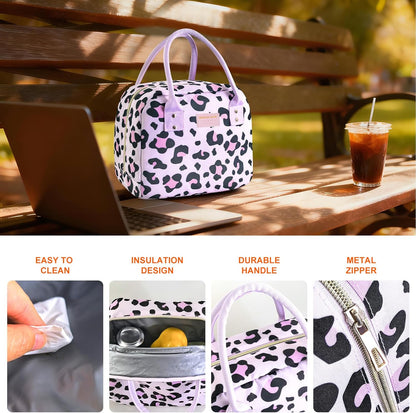 Mziart Insulated Lunch Bag Cute Lunch Box for Women Men, Reusable Leakproof Meal Prep Lunchbox Tote Portable Bento Cooler Bag for Work Picnic Travel Beach (Pink Leopard)