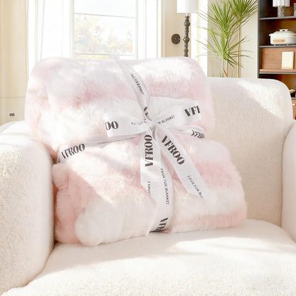 VFROO Plush Faux Rabbit Fur Throw Blanket – 850GSM Thick & Warm, Ultra Soft Fluffy Blanket for Couch, Bed, Sofa, Ideal Gift for Women, 50" × 60", Pink