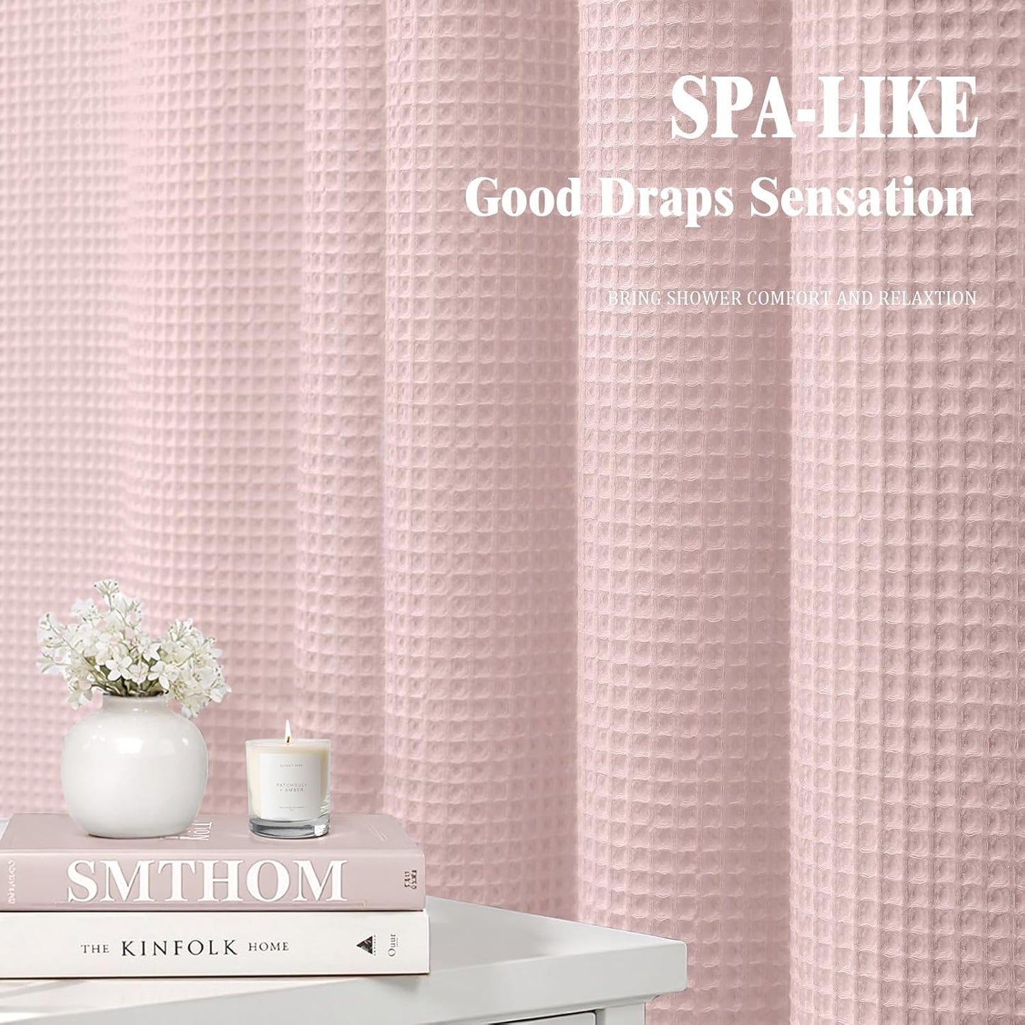 Waffle Weave Shower Curtain - Blush Pink Cotton Fabric Texture Heavyweight Shower Curtain for Bathroom,Washable,72Wx72L