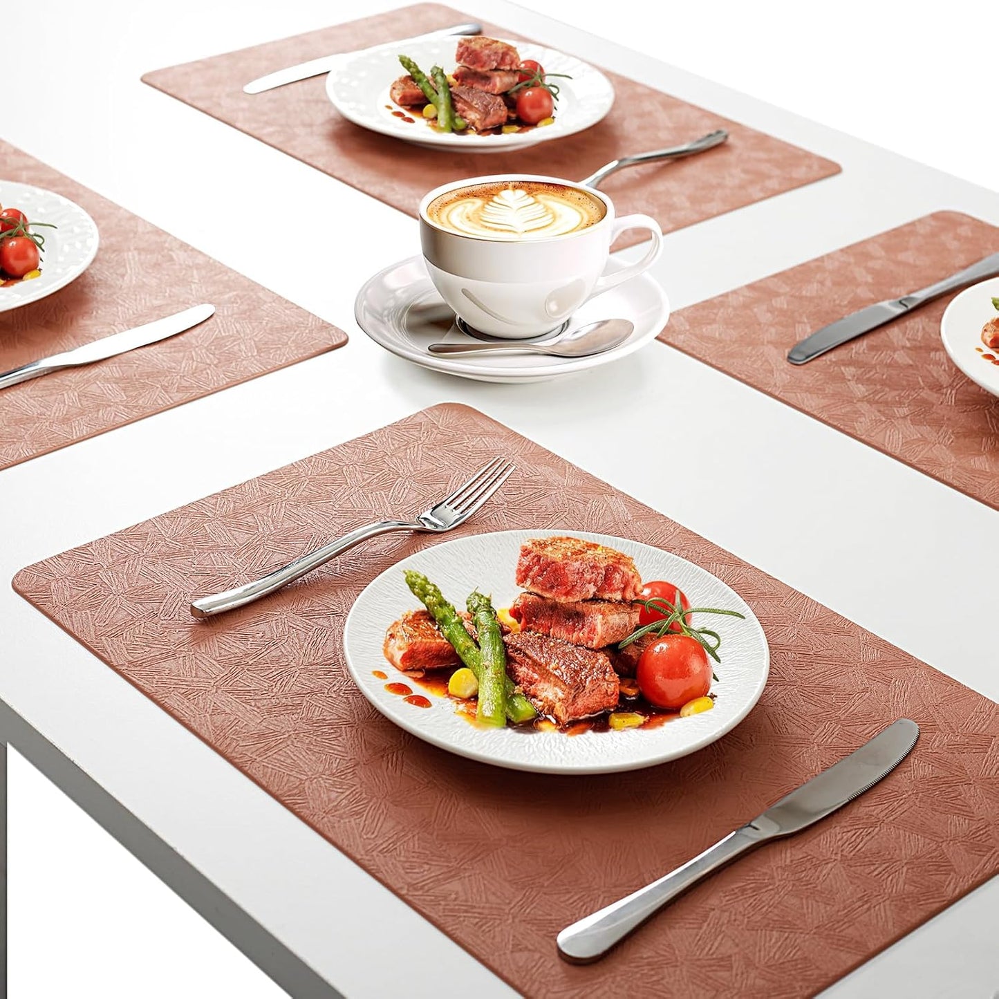 Coral Plastic Vinyl Placemats Set of 12, Waterproof Heat Resistant Table Mats,Faux Leather Wipeable Washable Easy Clean Non-Slip Place Mats for Indoor Outdoor(12,Coral)