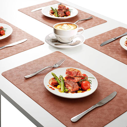 Coral Plastic Vinyl Placemats Set of 12, Waterproof Heat Resistant Table Mats,Faux Leather Wipeable Washable Easy Clean Non-Slip Place Mats for Indoor Outdoor(12,Coral)