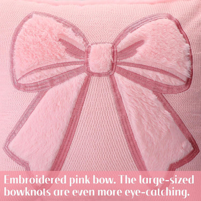 Gilprop Pink Bow Pillow Covers 18x18 Set of 2 Embroidered Coquette Preppy Room Decor Decorative Cute Faux Fur Soft Bowknot Aesthetic Pillow Cover Valentine's Pillowcase for Bed Couch Dormitories Decor