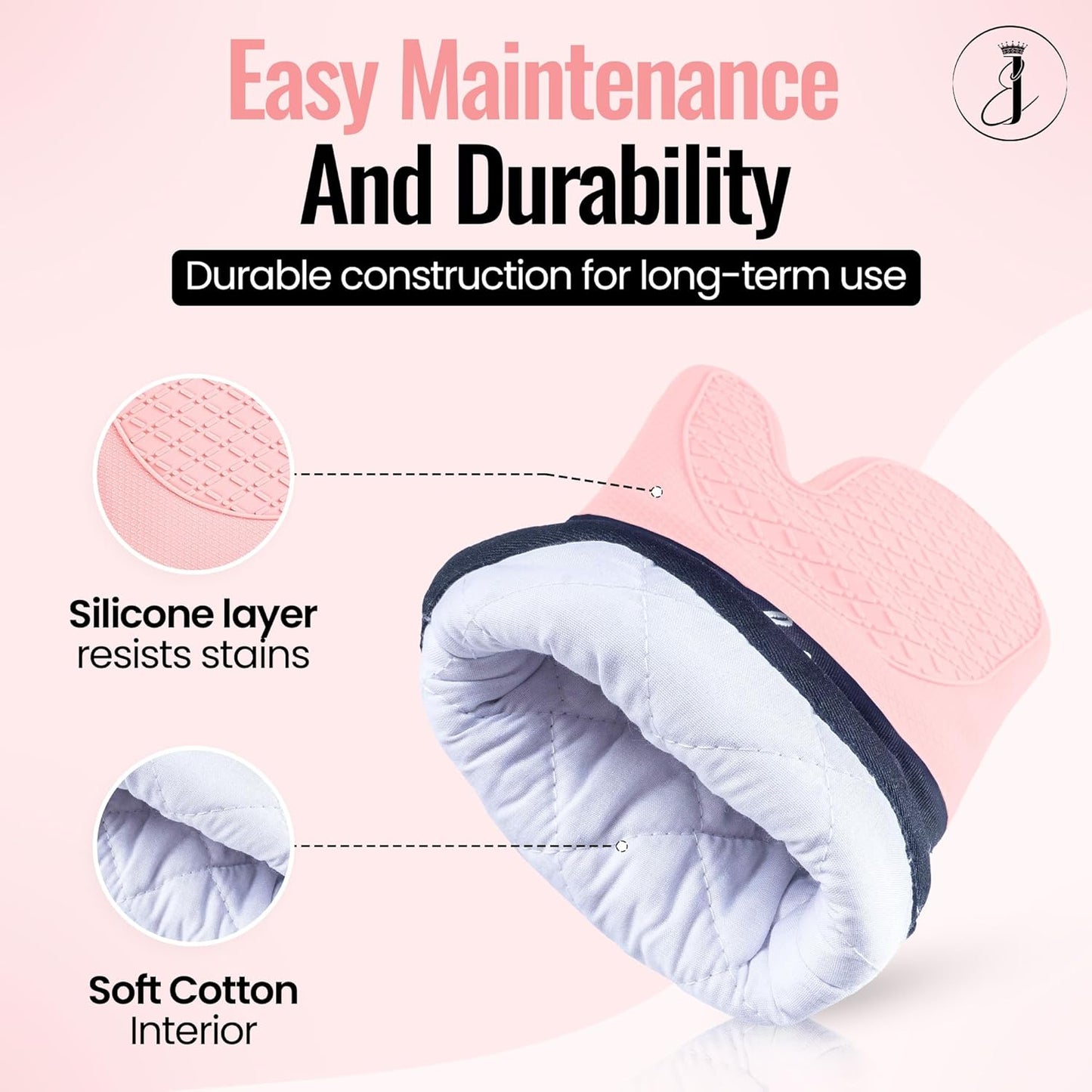 Mitts - Long Slip Resistant Pot Holders - Silicone Oven Mitts - Baking Gloves for Oven - Perfect for Baking, BBQ, Cooking, and Grilling, Oven Mitts Set of 2, 7''x13'' (Pink)
