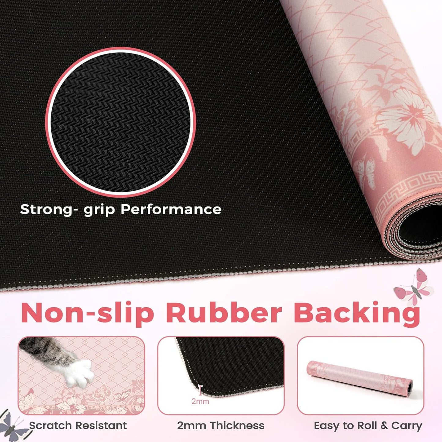 HAOCOO Cute Desk Mat, Pink Desk Matt for Desktop with Edge Stitching, Non-Slip Large Mouse Pad for Desk, Water-Resistant Computer Mat for Gaming,Women Office (Light Pink)