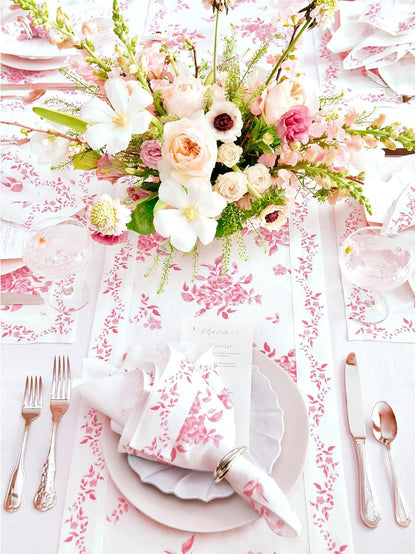 Solino Home Pink Floral Print Table Runner 72 Inches Long - 100% Pure Linen Table Runner 14 x 72 Inch for Spring, Summer - Handcrafted and Machine Washable - Jolie Fleur Print