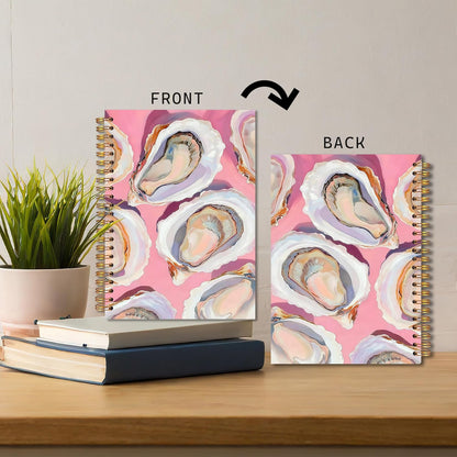 Pink Coastal Beach Oyster Shell Spiral Notebook 5.5x8.3, Pastel Ocean Beach Journal for Women, Oyster Gifts, Nautical Beachy Notebook for Note Taking