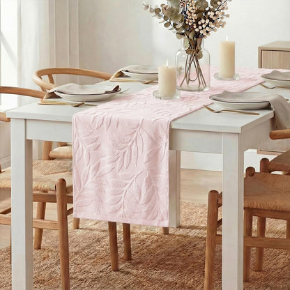 Artoid Mode Pink Soft 3D Jacquard Leaves 100%Cotton Spring Table Runner, Holiday Kitchen Dining Table Decoration for Home Party Decor 13x72 Inch