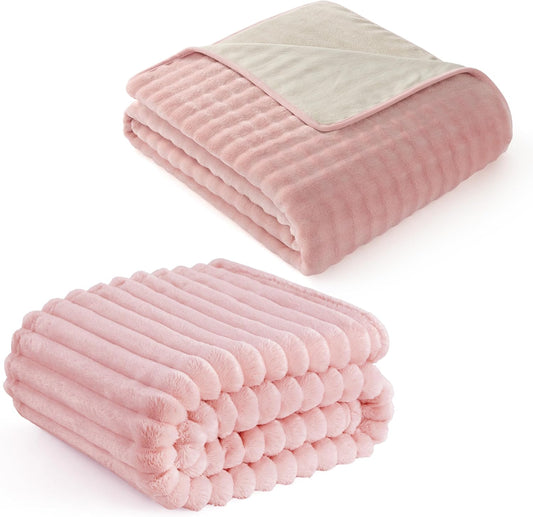 Bedsure GentleSoft Blanket for Bed & Bubble Waterproof Blanket for Bed Queen Pink 90x90inch