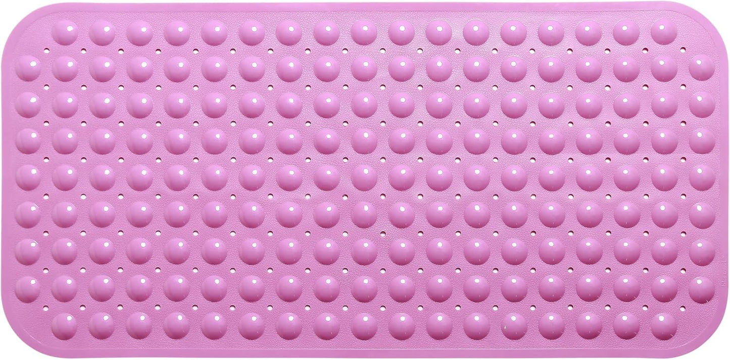 Large Non-Slip Bathtub & Shower Mat 31”x16” (Smooth/Non-Textured Tubs Only) Safe, Clean, Machine-Washable, Superior Grip&Drainage, Vinyl, Opaque Pink