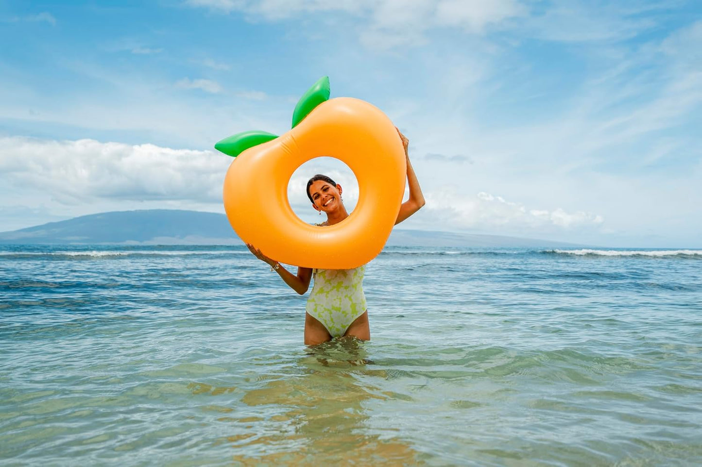 PoolCandy 40 Inch Peach Inflatable Pool Tube Float, Fruit Design Swim Ring for Pool Beach Lake, Heavy Duty PVC Water Lounger for Teens Adults Supports Up to 250 lbs