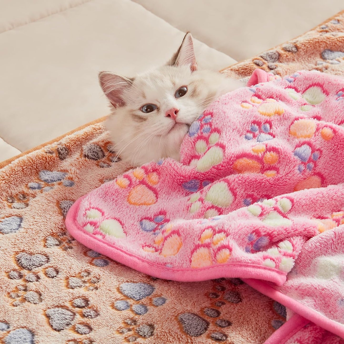 1 Pack 3 Blankets Super Soft Pet Flannel Throw for Dog Puppy Cat Paw Brown/Pink/White, 23x16 inch &100% Waterproof Couch Cover Blanket for Dogs Anti-Slip Pet Couch Protector Grey, 30x70 Inch