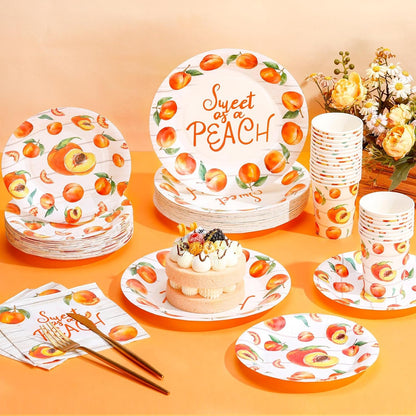 Domensi 250 Pcs Sweet As A Peach Baby Shower Party Decorations for Girls Disposable Paper Plates Napkins Cups Tableware Set for 50 Guests Peach Bride Shower Supplies for Weeding Birthday Party