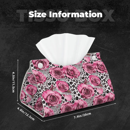 Pink Rose Leopard Tissue Box Leather Rectangular Waterproof Organizer Decoration